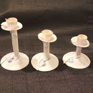 VINTAGE KERRY BUXTON AND BRAD TAYLOR ART SET OF 3 CANDLE HOLDERS.